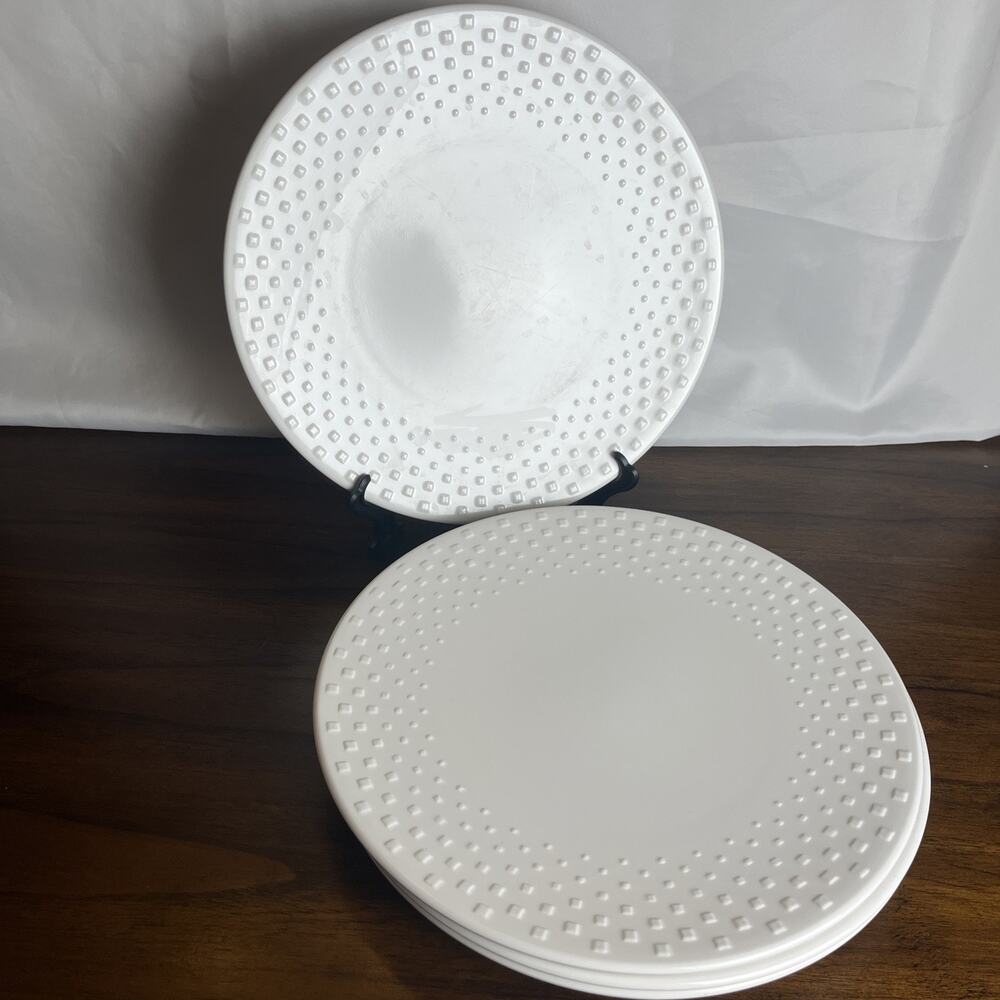 Set Of 4 Furio Home 11" Melamine Dinner Plates/Charger White w/Textured Border